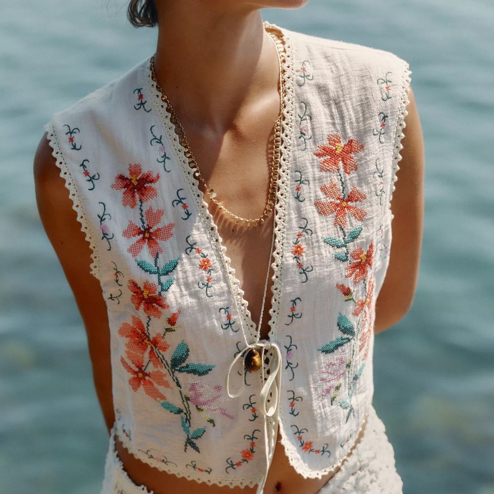 Zara Cream Floral Embroidered Top (S-M) (L-XL)